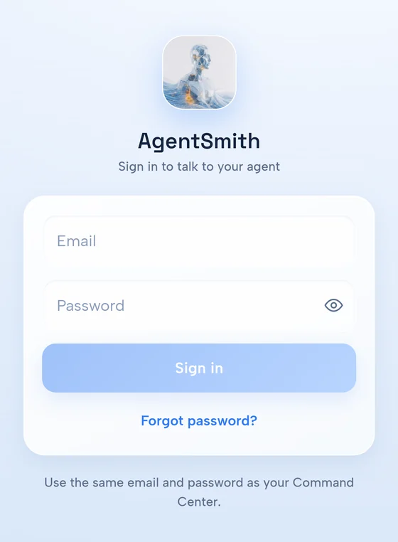AgentSmith 登录界面，有邮箱和密码输入框、登录按钮和忘记密码链接